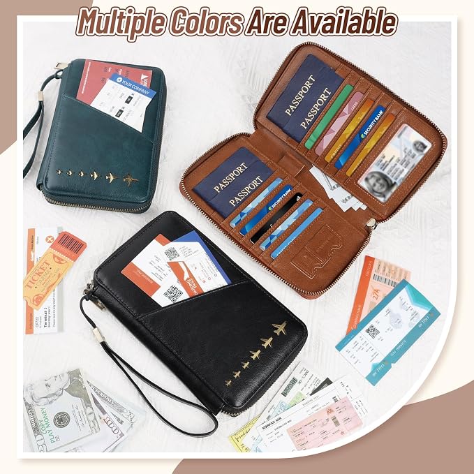 Family Passport Holder for 4 Travel RFID Blocking Passport Holder | With Clear Passport Cover, Anti-Theft, PU Material, Travel Document Organizer, Brown