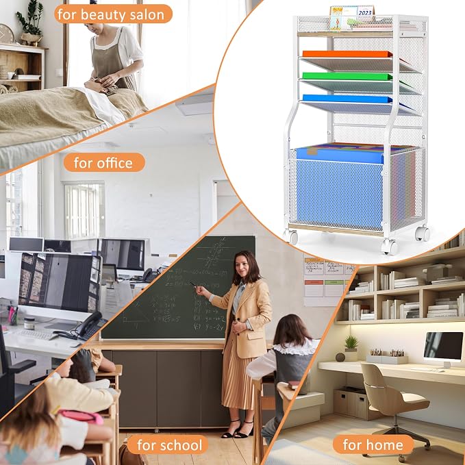 3IngSeagulls Rolling File Cart, 5-Tier Mobile Filing Cabinet on Lockable Wheels, Under Desk Storage, Office Hanging Folder Storage Organization Mobile Cabinet for Office, Home, and School, White