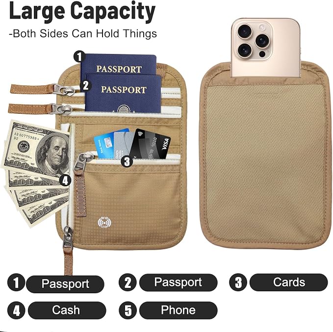 Sizobi Neck Wallet for Traveling Women Men, RFID Blocking Passport Holder | Nylon Travel Pouch, Family Travel Document Organizer, Passport Wallets, International Travel Must Haves Travel Accessories