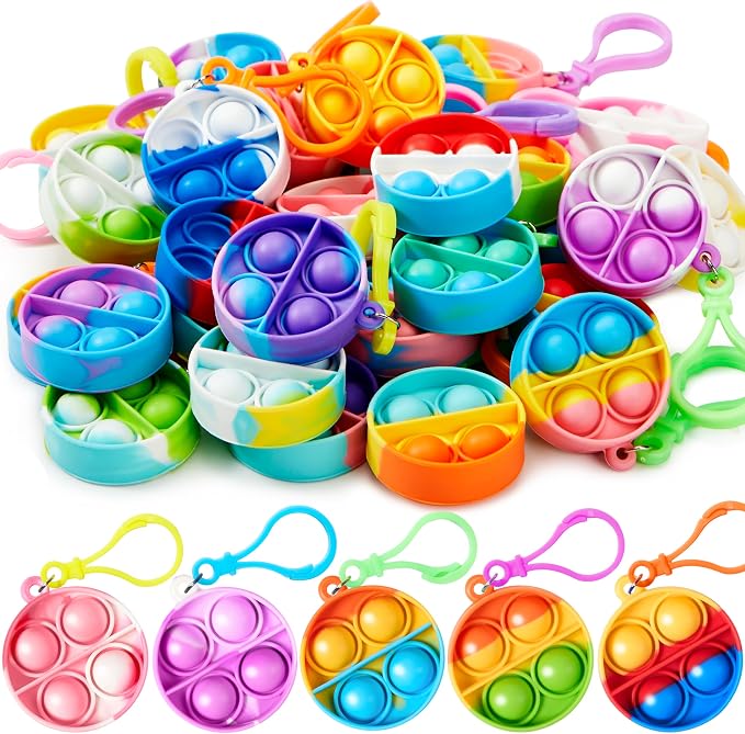 JOYIN Round Pop Fidget Keychain 90 Pack Pop Fidget Toys Bulk Party Favors for Kids 4-8,8-12 Years, Birthday Goodie Bags Stuffers Back to School Gifts for Students Classroom Prizes Sensory Toys