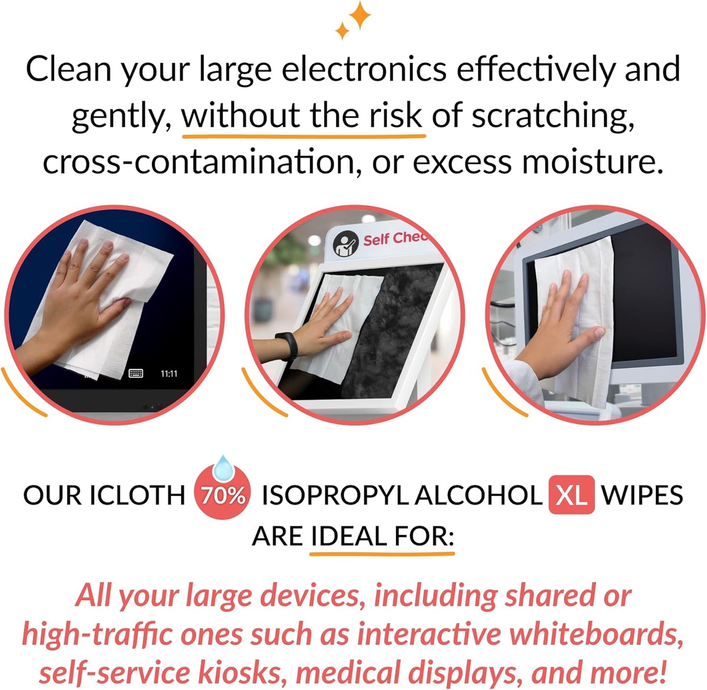 iCloth XL Screen Cleaning Wipes, Lint-Free and Streak-Free, Fast-Drying, Removes Dust, Fingerprints, and Smudges (100 XL Wipes)