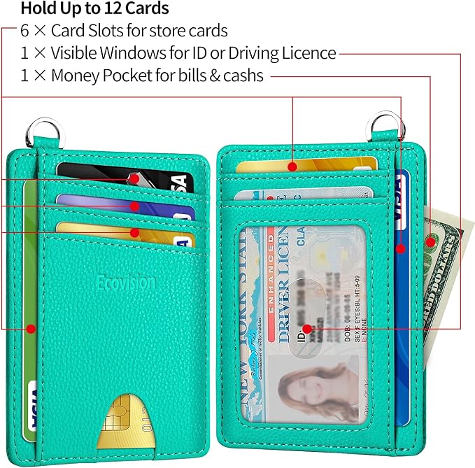 Slim Minimalist Front Pocket Wallet, RFID Blocking Credit Card Holder Wallet with Detachable D-Shackle for Men Women