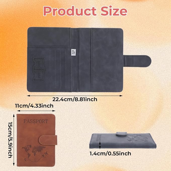 2 Pack Passport Holder for Travel, Passport Wallet Cover Case Waterproof | RFID Blocking Passport Holder with Pen Holder Travel Essential, Passport Book Holders for Women and Men(C)