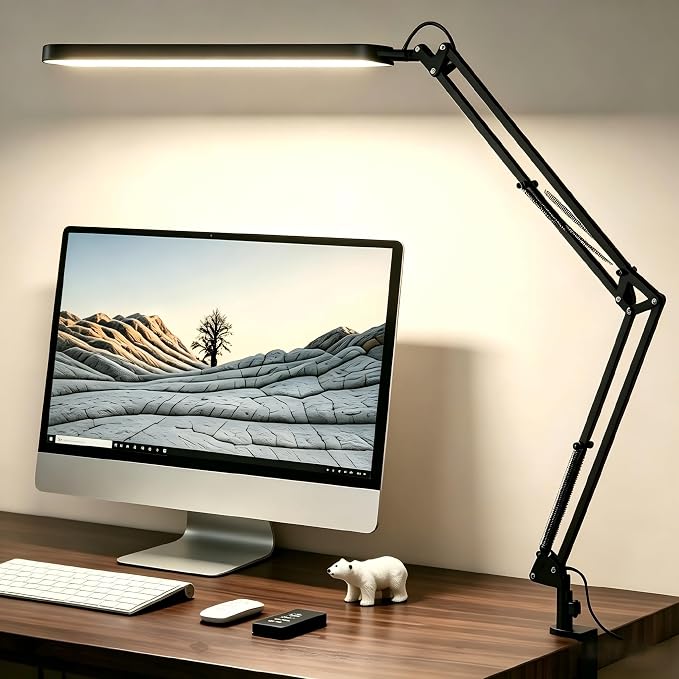 Desk Lamp for Home Office, Eye Comfortable LED Desk Light for Long Hours, Adjustable Swing Arm with Memory Function, Black