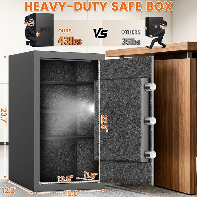 2026 35-Min 1700°F Fireproof Safe, 23.7" Tall 43Lbs Safe Box for Document | with Alarm System, LED Light, Wall Mount Fire Safe for Closet Bedroom, Safes for Home Use Fire Waterproof