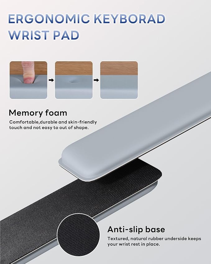 Laborio Computer Keyboard Wrist Rest, Keyboard Riser Stand for Desktop | Gray, Ergonomic Acrylic Keyboard Holder, Non-slip Wrist Pad, Pain Relief for Typing, Multiple Colors