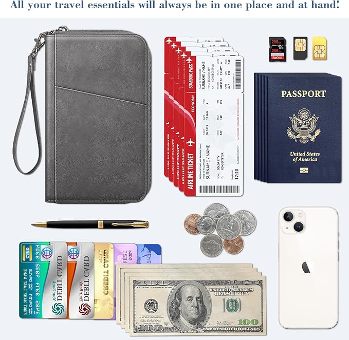 FINTIE Family Passport Holder Wallet Travel Document Organizer Clutch Bag | RFID Blocking Credit Cards Case Cover for Women Men