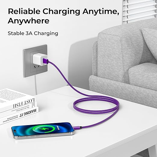 Basesailor USB Type C Charger Cable 10FT 2Pack,Nylon Charging Cord for iPhone 17 16 Pro Plus Max,Samsung Galaxy Z Flip,Note 20 10,S10 S10E 10E S20 FE S23 S24 S22 Ultra,A52 A53 A54,Google Pixel 7 6 XL