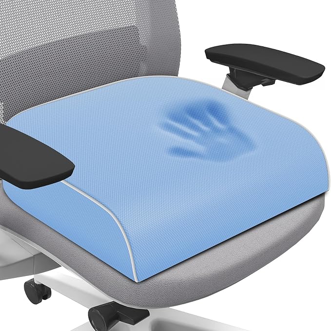 SweetSlubr Seat Cushion for Tailbone Pain Relief, Office Chair Cushion, Memory Foam Large Chair Pad with Non-Slip Cover for Soft Support at Office Chair, Car Seat, Airplane Light Blue/Large
