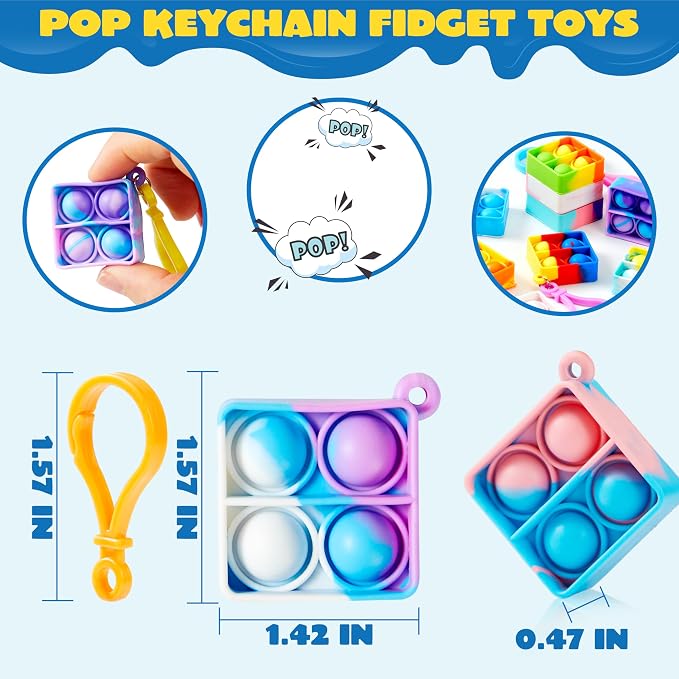 JOYIN Square Pop Fidget Keychain 30 Pack Pop Fidget Toys Bulk Party Favors for Kids 4-8,8-12 Years, Birthday Goodie Bags Stuffers Back to School Gifts for Students Classroom Prizes Sensory Toys