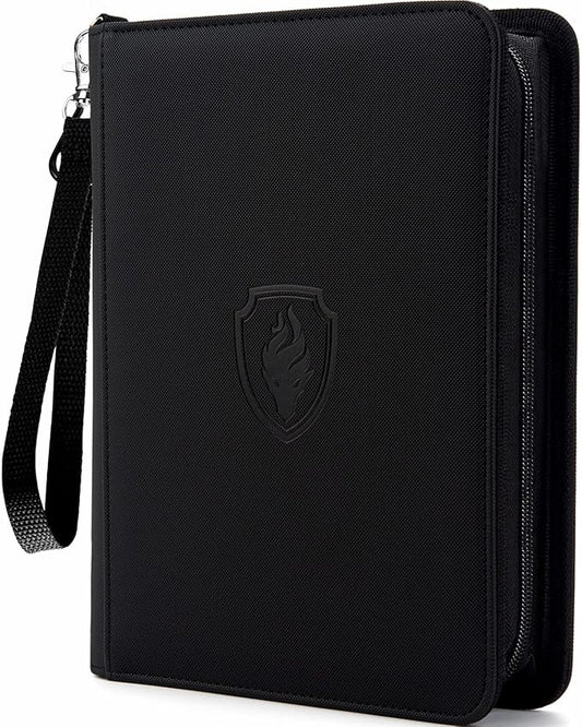 Fabmaker Premium 4 Pocket Zip Card Binder, Trading Card Binder for 320 Cards, Portable PU Card Collection Binder, Collector Card Album Folder for Game & Sports Cards (Black)