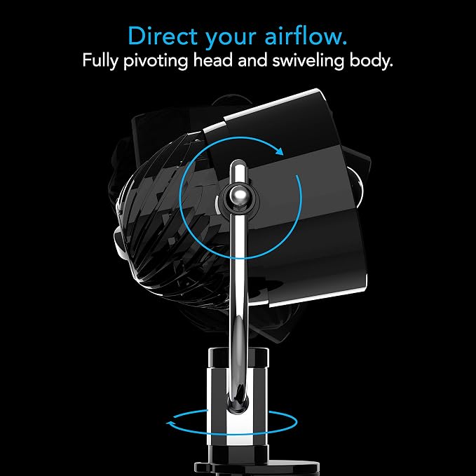 Vornado Pivot Clip Personal Air Circulator, 3-Speed, Portable Desk Fan with Multi-Surface Clip, 360-Degree Adjustable Axis, 9 in Tall, 4 in Diameter, Whisper Quiet, Black
