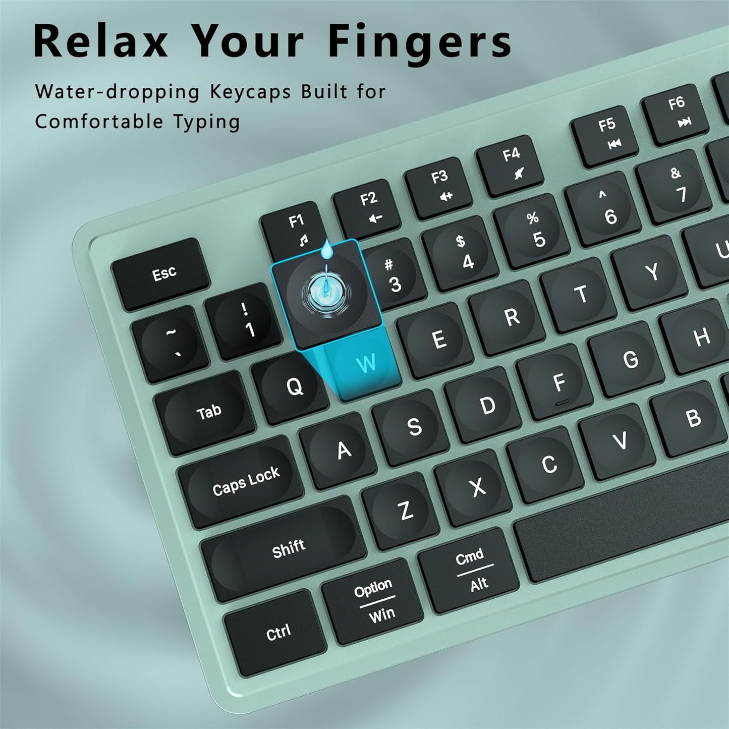 Wireless Keyboard and Mouse Combo, COVEVA 2.4GHz Wireless Keyboard Mouse with USB Receiver, Water-Dropping Keycaps, 104 Keys Full Size with Number Pad for PC Laptop Computer Desktop(Black Green)