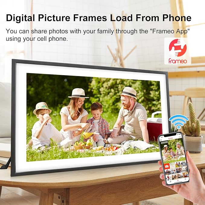 Frameo 15.6 Inch Large Digital Photo Frame, Digital Picture Frame WiFi with 32GB, 1920 * 1080 IPS HD Touch Screen, Electronic Picture Frame IPS Touch Screen， Auto-Rotate, Gifts for Mom, House Warming
