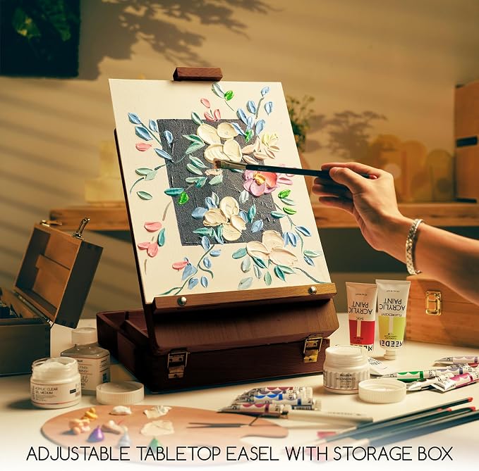 MEEDEN Tabletop Art Sketchbox Easel : Solid Beechwood Table Easels for Painting Canvas, Adjustable Desktop Easel - Art Supply Storage Box for Adults & Artist, Walnut