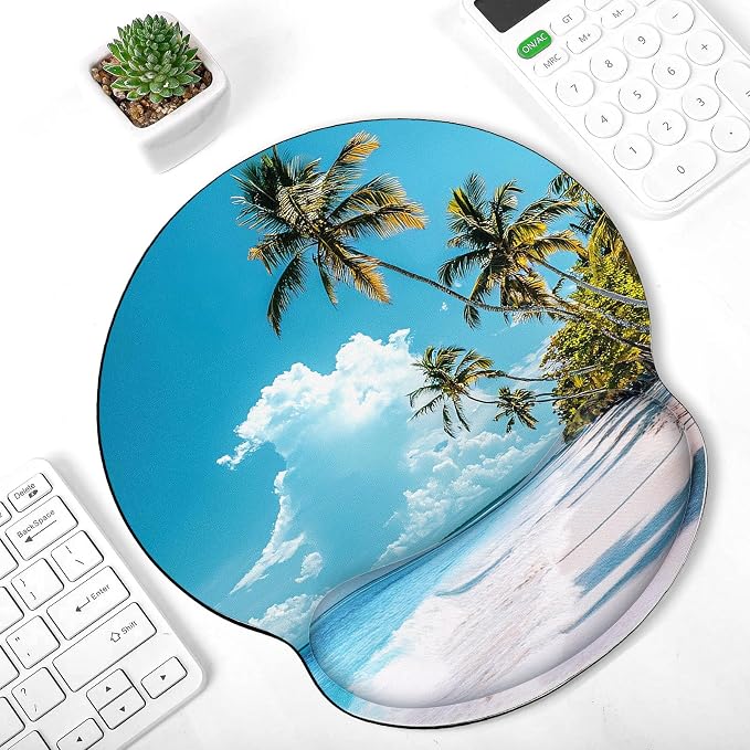 KONVINIT Ergonomic Mouse Pad with Wrist Rest, Small Mousepad with Non-Slip Rubber Base and Smooth Surface, Beach Mouse Pads for Desk, Office Desk Accessories