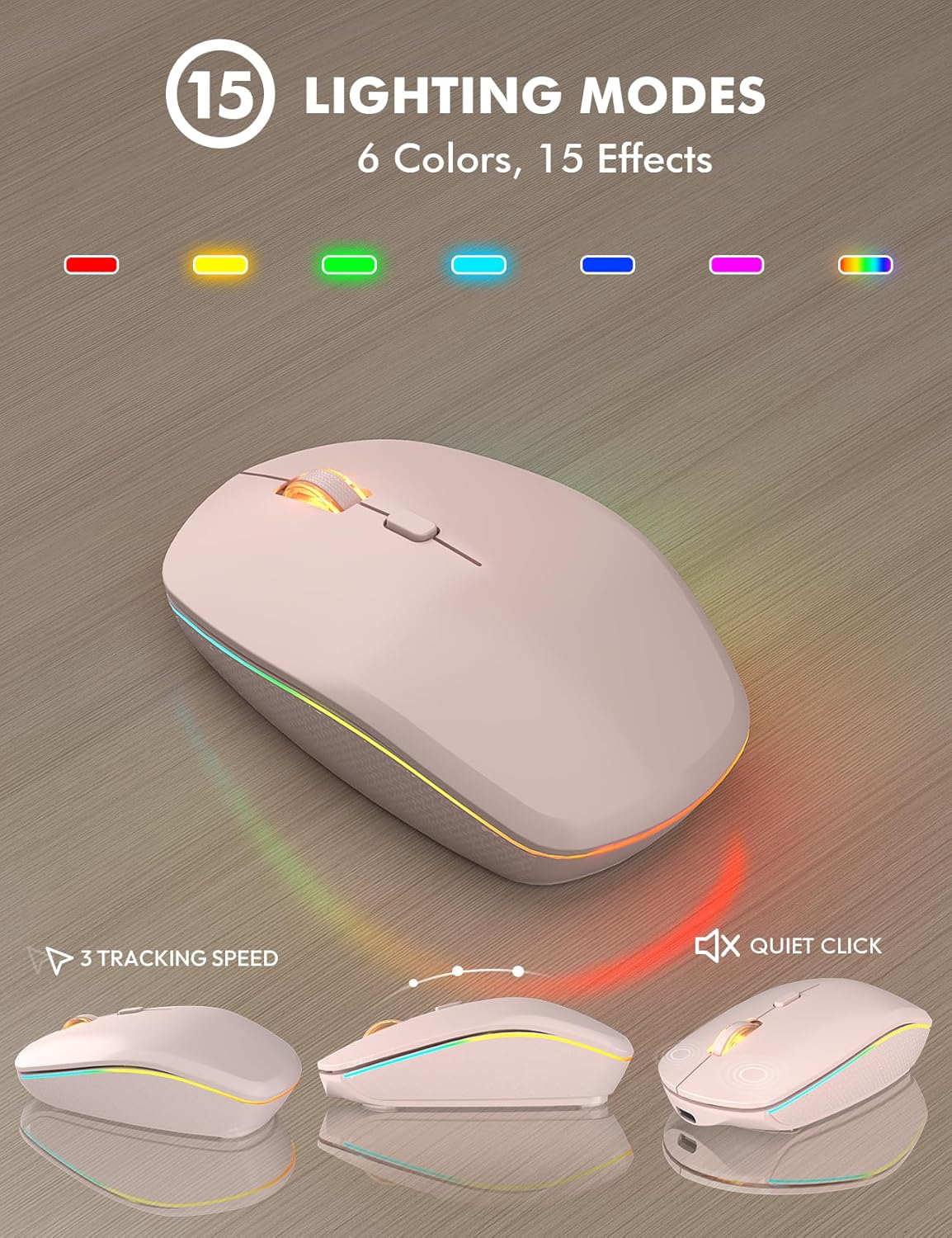 Wireless Keyboard and Mouse Combo - RGB Backlit, Rechargeable & Light Up Letters, Full-Size, Ergonomic Tilt Angle, Sleep Mode, 2.4GHz Quiet Keyboard Mouse for Mac, Windows, Laptop, PC, Trueque, Pink