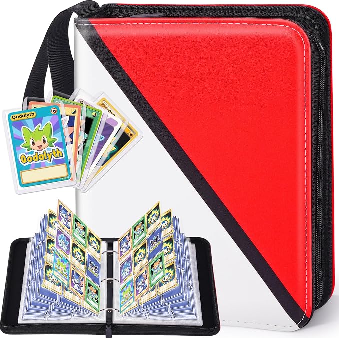 Zippered 9-Pocket Premium PU Card Binder, Double-Sided Display, Holds 900 Cards + 5 Hard Plastic Sleeves for Game & Sports Cards