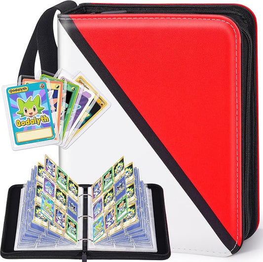 Zippered 9-Pocket Premium PU Card Binder, Double-Sided Display, Holds 900 Cards + 5 Hard Plastic Sleeves for Game & Sports Cards