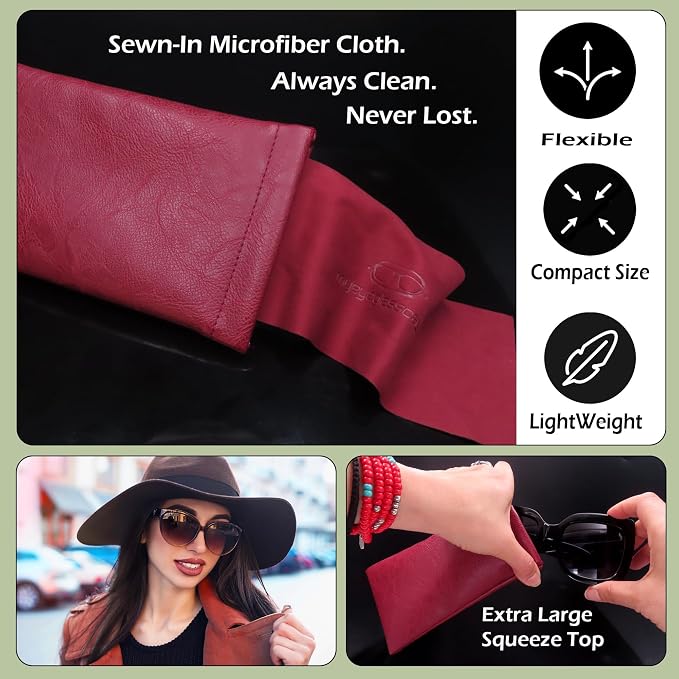 Soft Sunglasses case | Large Glasses Case Holder - Eyeglass Pouch Squeeze Top | Glasses pouch Lightweight Extra Layers