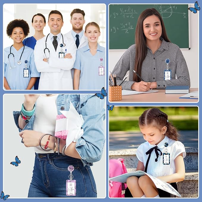 3 Set Butterfly Badge Holder with Retractable Reel, Retractable ID Badge Holders with Clip Name Key Card Holder Case for Nurse Doctor Teacher Office School