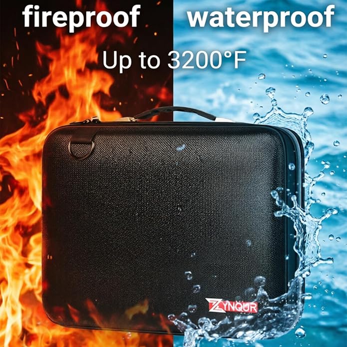 3200℉ Fireproof Briefcase 15.6in Laptop, Legal Size Organizer Filer | Includes13-pocket accordion folder,UL-94 VTM-0 Certified 6-layer,Waterproof Sealed Zippers,Dual-compartment,Bags Only
