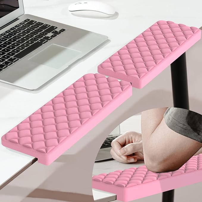MEKASS L-Shaped Desk Elbow Pad for Desk, Memory Foam Elbow Support Padding with Non-Slip, Ergonomic Desk Edge Cushion, Wrist Comfort Support for Office Home 2 Pcs (Diamond Pink)