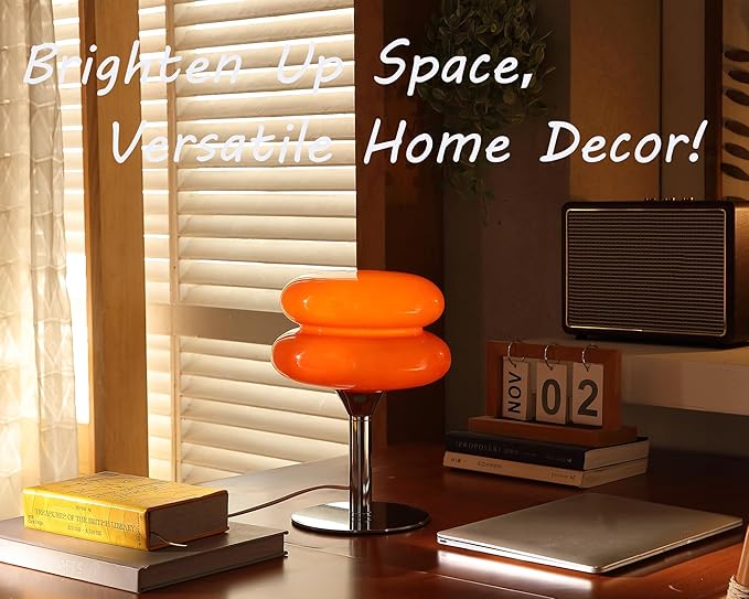 Glivpny Mushroom Table Lamp, Mid Century Modern Decor Lamp(Orange) | Cool Desk Lamps for Bedroom,Vintage Dimmable Bedside Small Cute Lamps, House Warming Gifts New Home Decor