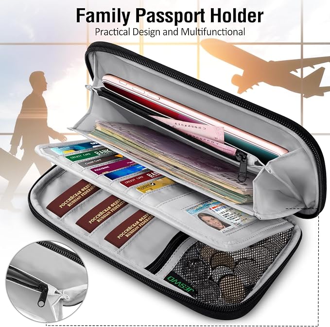 BKNOOU Passport Holder Family Rfid Blocking Travel Document Organizer,Travel Passport Wallet Waterproof Multiple Passport Holder for Traveling,Passport Organizer for Men Women