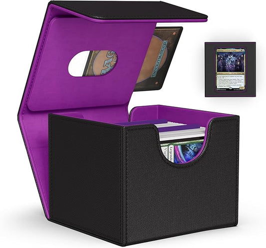 ZLCA MTG Commander Deck Box, Card Deck Box for Trading Card, Holds 110+ Double Sleeved Cards Fits for TCG CCG Magic Cards with 2 Dividers (Black & Purple)