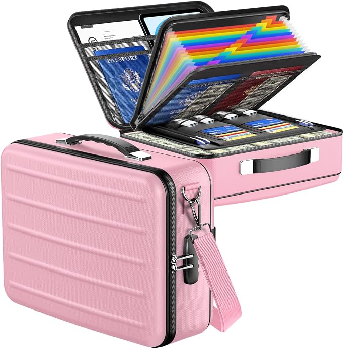 Fireproof Document Box with Lock, Hard-Shell Fireproof Safe Box | Fire proof Lock Box for Home Documents, Portable Travel Fire Proof File Box for Passport Laptop Certificates, Rose Gold