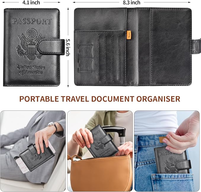 Herain Passport Holder for Travel Essentials, 2 Pcs Passport Cover Wallet Case Travel Gifts Women Men Family, RFID Passports Book Card Holders Travels Cruise Accessories Must Haves