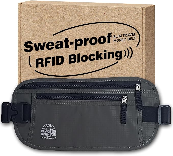 Money Belt for Travel, Passport Holder, RFID Blocking, Sweat-Proof, Gray | 3rd Gen Hidden Waist Wallet Anti Theft to Protect Cash, Credit Cards and Documents Under-Clothes for Men & Women, Bamneat