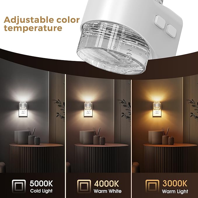 L LOHAS LED Night Light, 3CCT Bubble Night Lights Plug into Wall,3000K/4000k/5000K Adjustable Night Light,Dimmable Nightlights with Dusk to Dawn Sensor for Rooms Bathroom Hallway