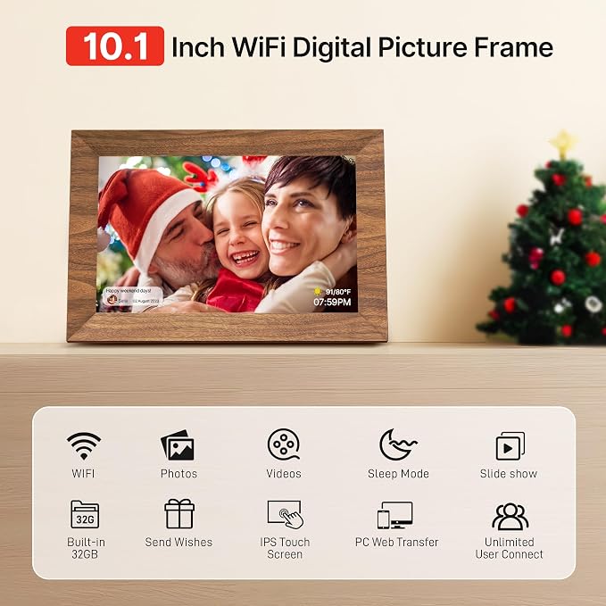 Uhale 2 Pack Digital Photo Frame 16GB Storage 10.1 Inch WiFi Electronic Picture Frame Desktop IPS Touch Screen HD Display SD Card Slot Auto-Rotate Slideshow Share Videos Photos Send Wishes Remotely