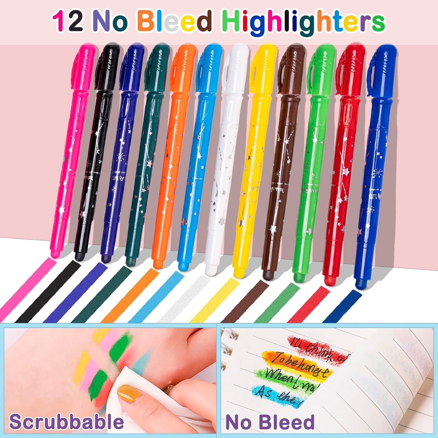 Bible Study Supplies for Women & Journaling Kit - Pencil Case, 12 Colored Highlighters No Bleed, 75 Index Bible Tabs, A5 Notebook, 16 Gel Pens & 4 Transparent Notes - Christian Gifts, Green Daisies