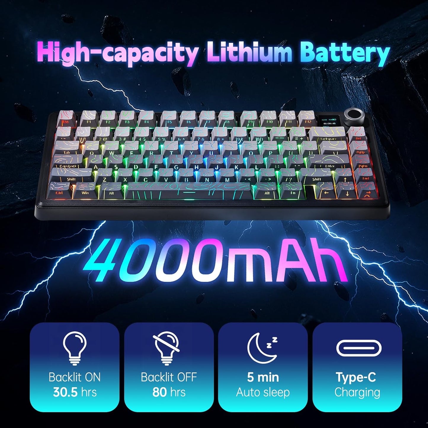 x Aula F75 MAX Wireless Gaming Keyboard w/Smart Display & Knob,75% Hot Swappable Custom Mechanical Keyboard, RGB Backlit,Pre-lubed Linear Switches,Side Printed PBT Topographic Keycaps(Grey)
