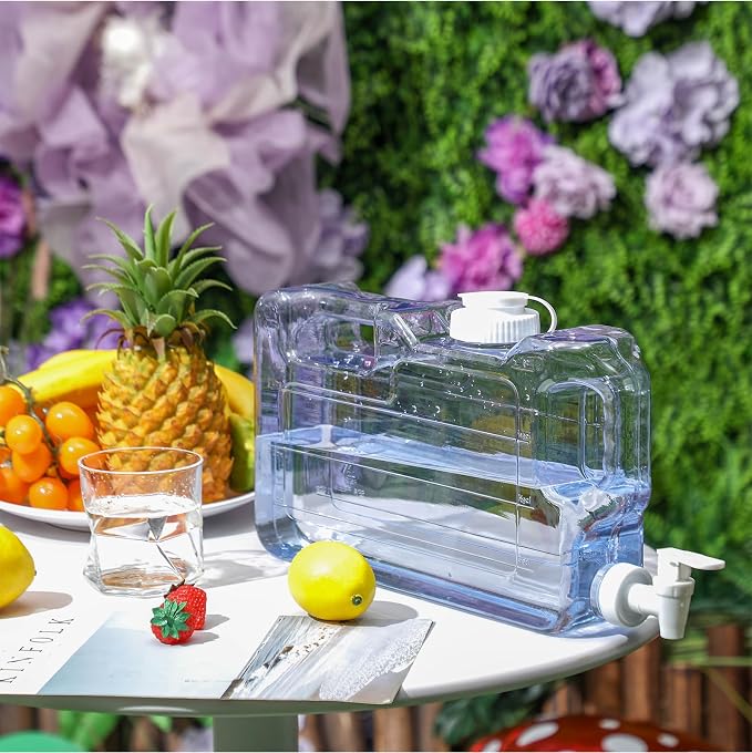 Funnymoom 4 Pcs Drink Water Dispenser for Fridge 1.1 Gallon Beverage Dispenser with Spigot Plastic Reusable Refrigerator Water Dispensers Waters Jug Container for Party Outdoors Camping Hiking Home