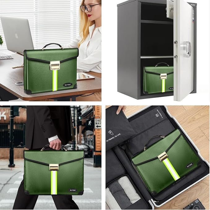 6500°F Fireproof Document Bag with Lock,Upgraded Fireproof/Waterproof Money Bag with Zipper/Reflective Strip,Storage Pouch for A4 Letter Size Document,Cash,Cell Phone,Passport