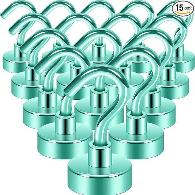 Neosmuk Magnetic Hooks, Heavy Duty 30lb+ Strong Magnet Hook for Cruise Cabins, Cruise Essentials 2026 for Hanging, Metal Wall Refrigerator Hangers (Green, 15 Pack)