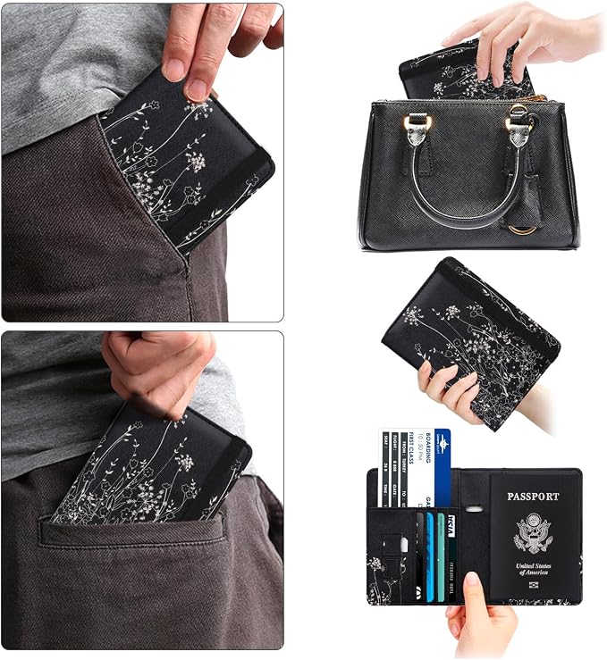 WALNEW Passport Holder for Travel, RFID Passport Wallet, Travel Essentials | PU Leather Passport Cover Case with Pen Holder, Travel Must Haves Accessories, Passport Book Holder for Women Men