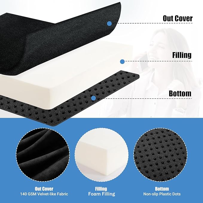 HOMBYS Recliner Seat Cushion with Lumbar Support Pillow and Adjustable Headrest, Medium Firm Foam Filling Chair Pad and Back Support, Non-Slip Design for Comfort and Pressure Reduce, Black