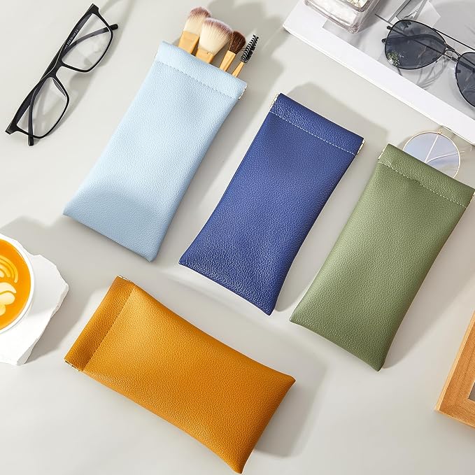 Xuhal 8 Pcs Leather Glasses Case Sunglasses Pouch Eyeglass Case Soft Squeeze Top Portable Travel Glasses Sleeve for Women Men