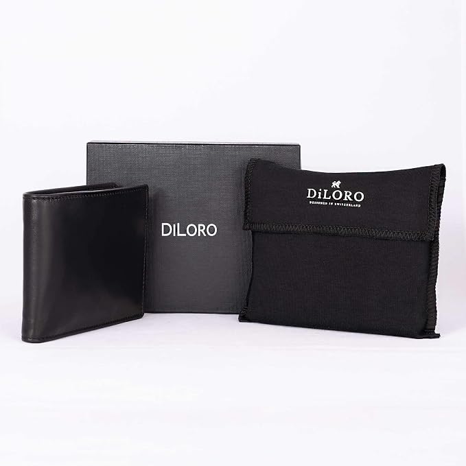 DiLoro Italy Mens Leather Wallet Bifold Flip ID Coin Section RFID Protection