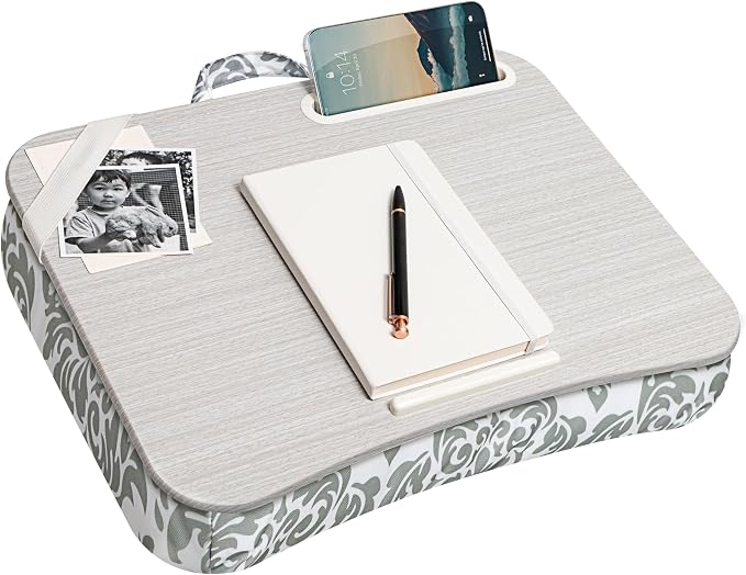 LAPGEAR Designer Lap Desk – Gray Damask, 2-Pack with Storage Basket