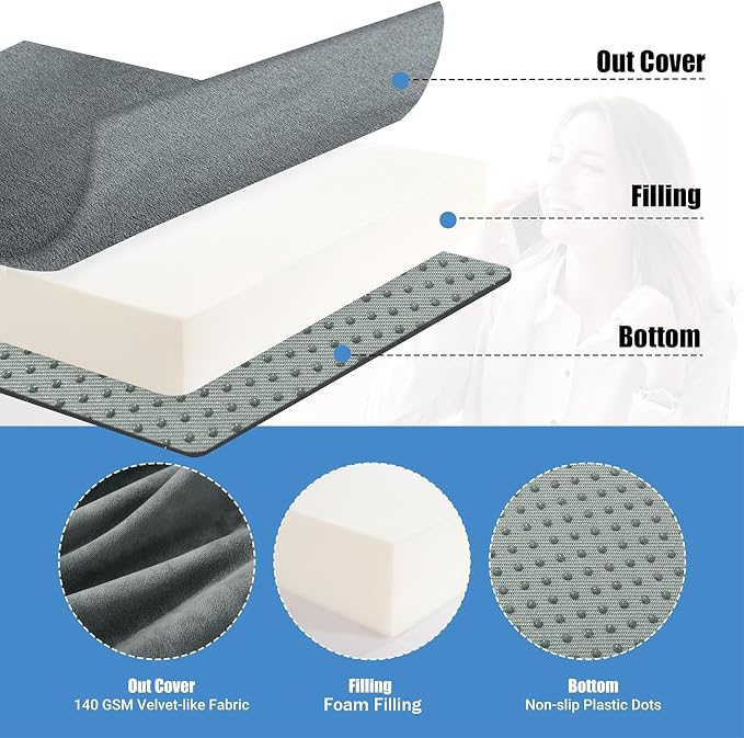 HOMBYS Recliner Seat Cushion with Lumbar Support Pillow and Adjustable Headrest, Medium Firm Foam Filling Chair Pad and Back Support, Non-Slip Design for Comfort and Pressure Reduce, Gray