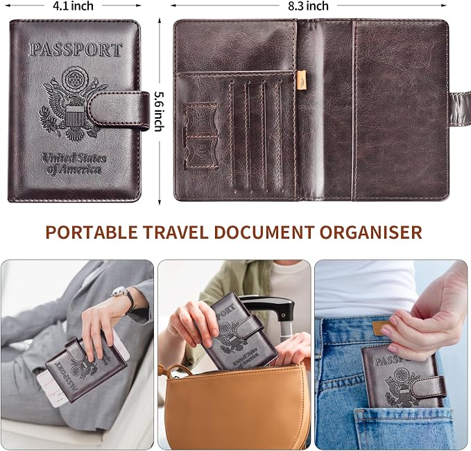 Herain Passport Holder for Travel Essentials, 2 Pcs Passport Cover Wallet Case Travel Gifts Women Men Family, RFID Passports Book Card Holders Travels Cruise Accessories Must Haves