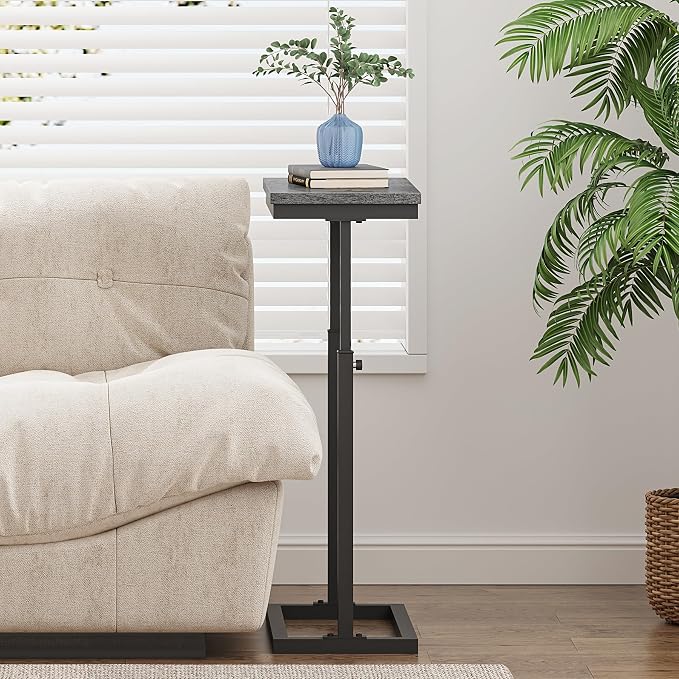 TUTOTAK End Table, Side Table, Tall Couch Table, Sofa Table | for living Room, Bedroom, Grey TB01BY083