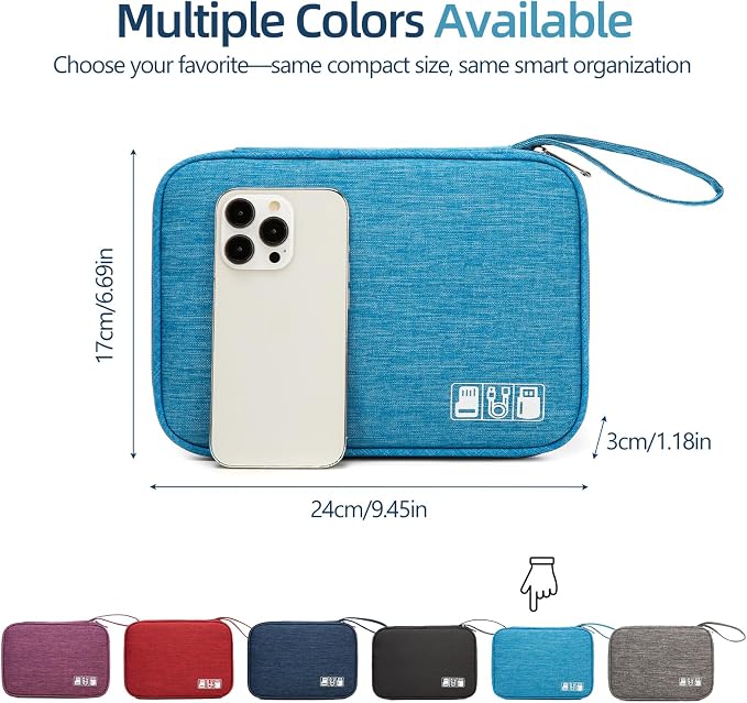 Electronics Organizer Travel Case - Water-Resistant Tech Bag for Cables, Chargers & Cord Management - Small Portable Pouch for Travel Accessories, Gear Bag for Airplane & Business