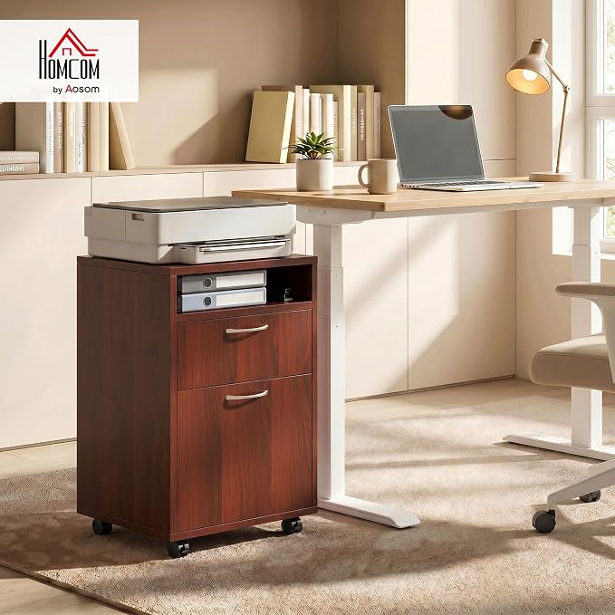HOMCOM Mobile Storage Cabinet Organizer, Bathroom Drawer Cabinet, Brown | Printer Stand, Castors